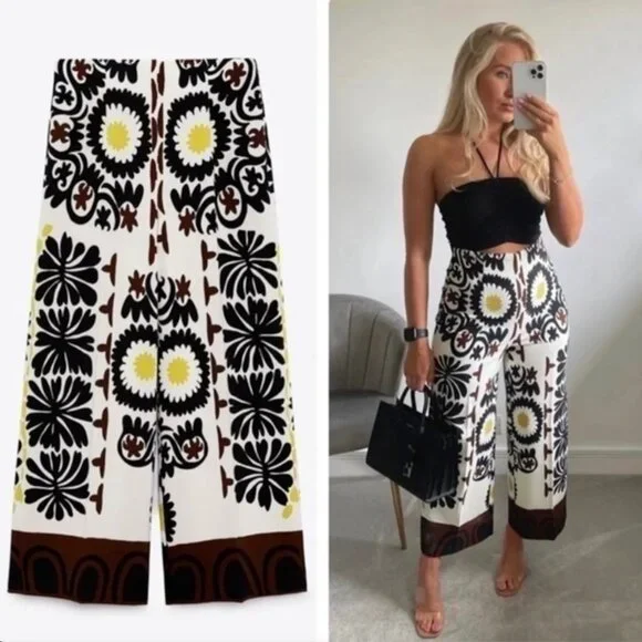 Zara High Waisted Printed Culottes - Picture 5 of 10